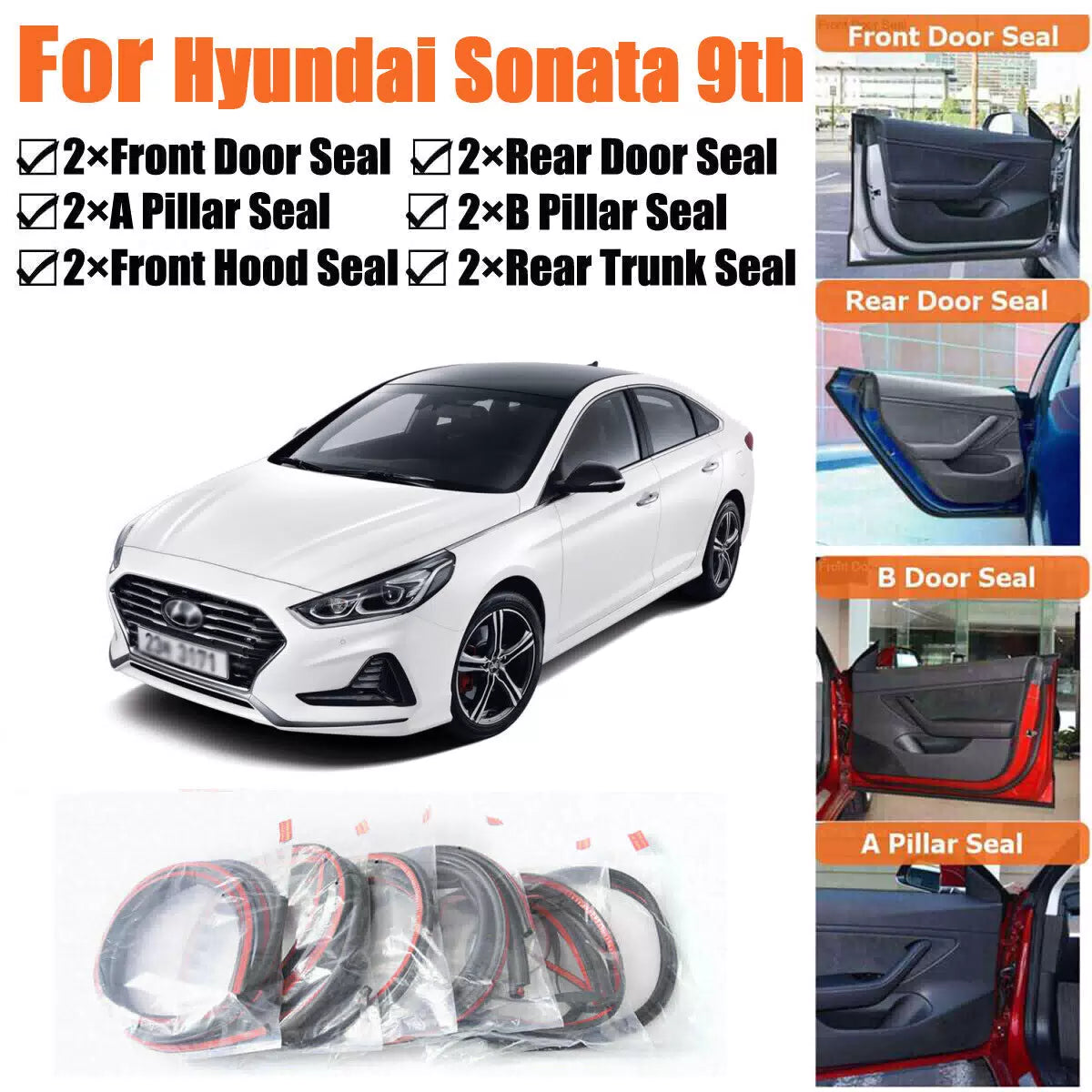 Rubber Seal Strips Weather Draft Wind Noise Reduction Kit For Hyundai Sonata 9th [1]