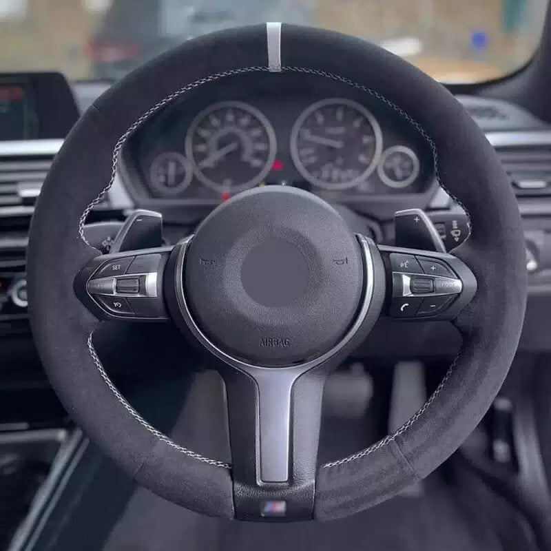 Suede Gray Stitching Steering Wheel Cover for BMW X5 F15 2013-2018 [2]