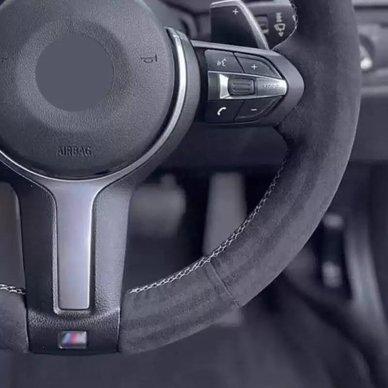 Suede Gray Stitching Steering Wheel Cover for BMW X5 F15 2013-2018 [3]