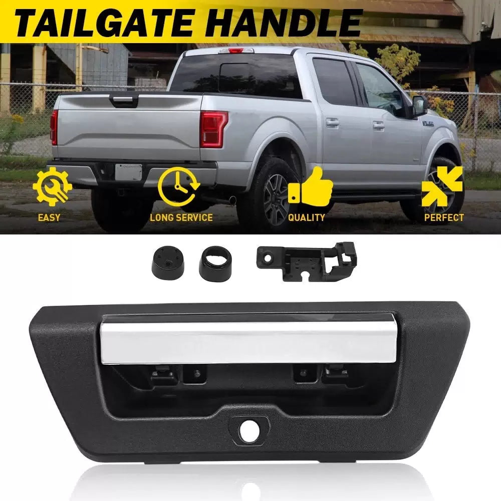 Tailgate Handle For 2015-2018 Ford F-150 Chrome Lever Textured W/ Camera Hole EA 6B93BC-57 [1]