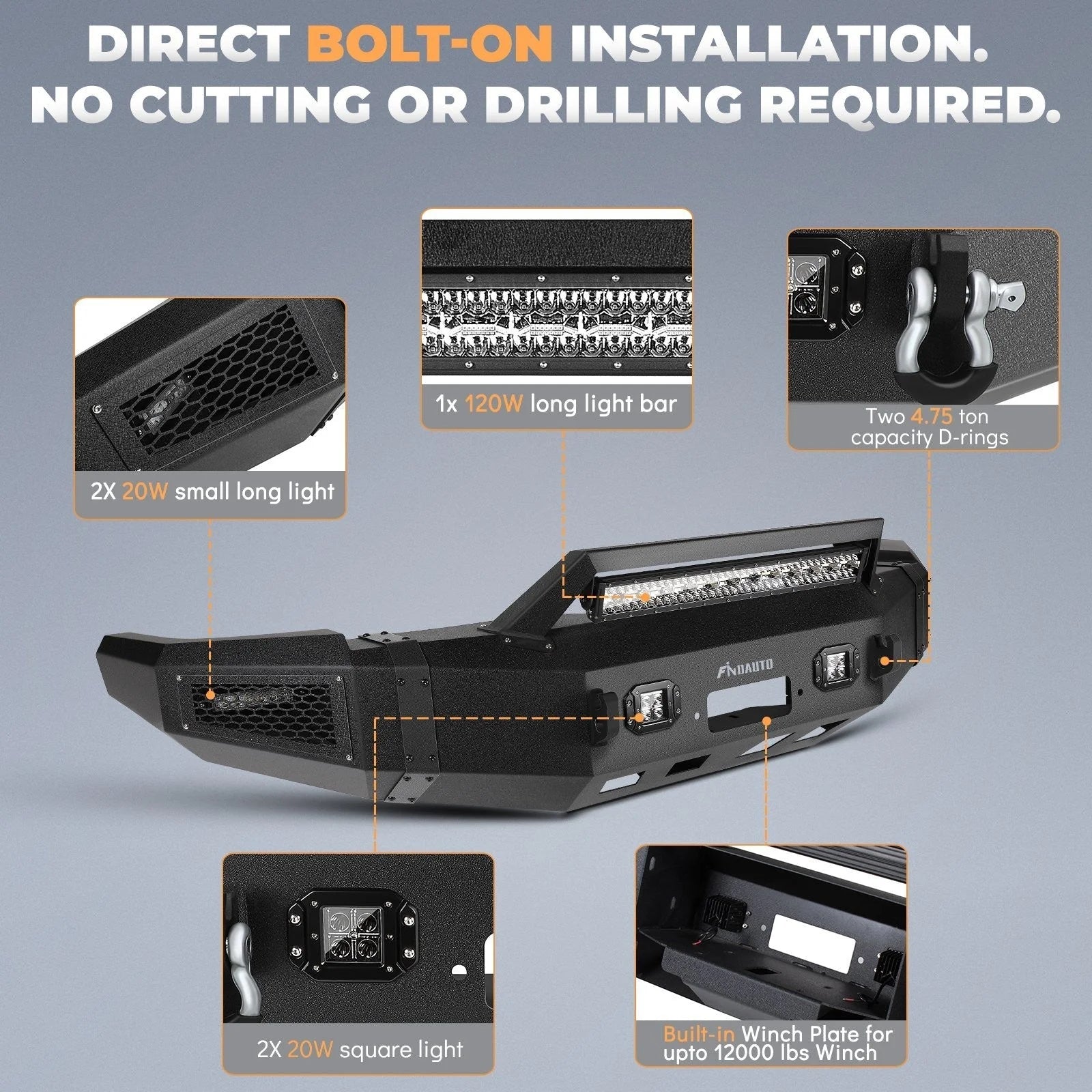Textured Front Bumper w/ D-ring & Winch Plate For 2010-2018 Dodge Ram 2500 3500 6B93BC-57 [4]