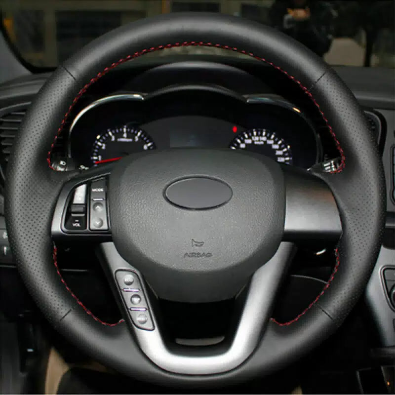 Top Leather Steering Wheel Hand-stitch on Wrap Cover For Kia K5 2011-2013 Optima [2]