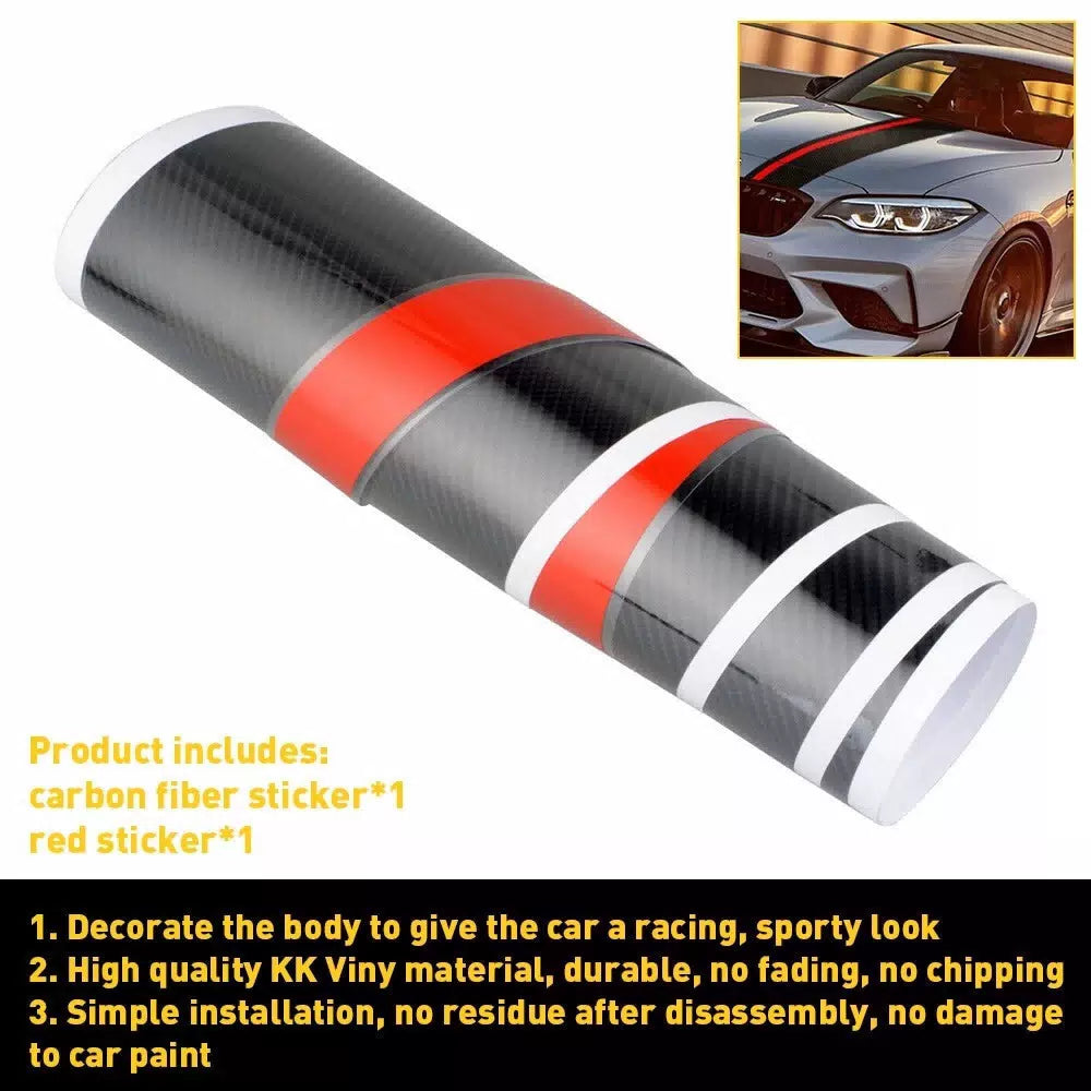 Universal Car Rally Racing Stripes Front Hood 5D Carbon Fiber Decal Wrap Sticker 6B93BC-57 [3]