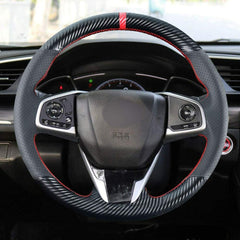 Carbon Fiber&Leather Steering Wheel Hand Sewing Wrap Cover For Honda Civic 10th