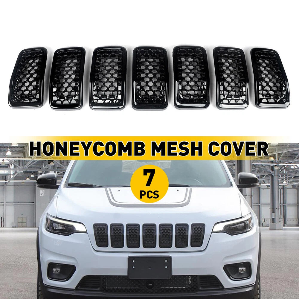7pcs Front Grill Cover Mesh Grille Insert for 2019 2020 2021 2022 Jeep Cherokee 6B93BC-57
