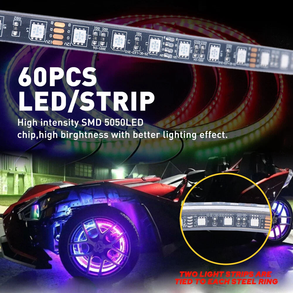 4x 15.5'' Dual Row LED RGB Wheel Ring Lights For Polaris Slingshot Bluetooth APP 6B93BC-57