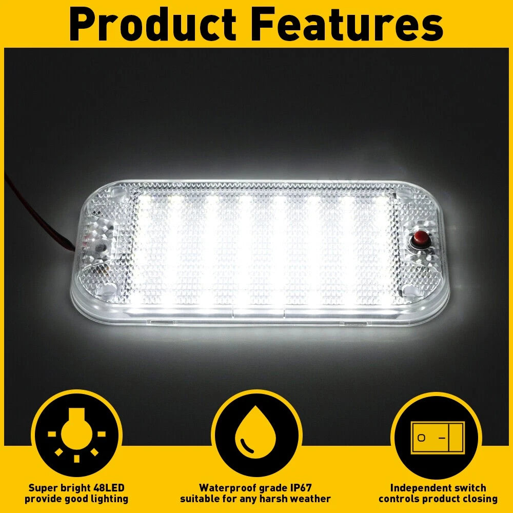 2x 12V Interior Car Roof 48-LED Light Dome Ceiling RV Lamp Camper Trailer Truck 6B93BC-57