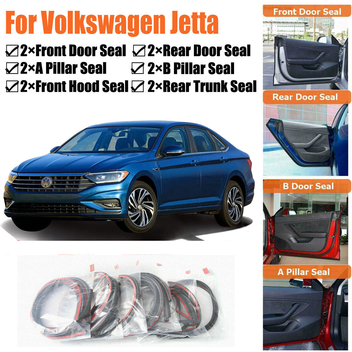 Door Rubber Seal Strips Weather Draft Noise Reduction Kit For Volkswagen Jetta