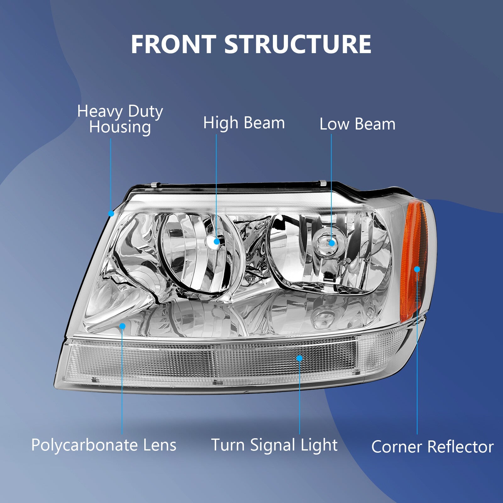 Headlights Assembly For 1999-2004 Jeep Grand Cherokee Front Headlamp Replacement 6B93BC-57