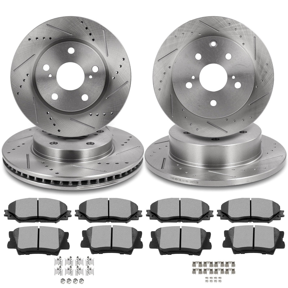 Front and Rear Drilled Rotors Brake Pads For TOYOTA RAV4 2006-2010 2011 2012 KOEEP
