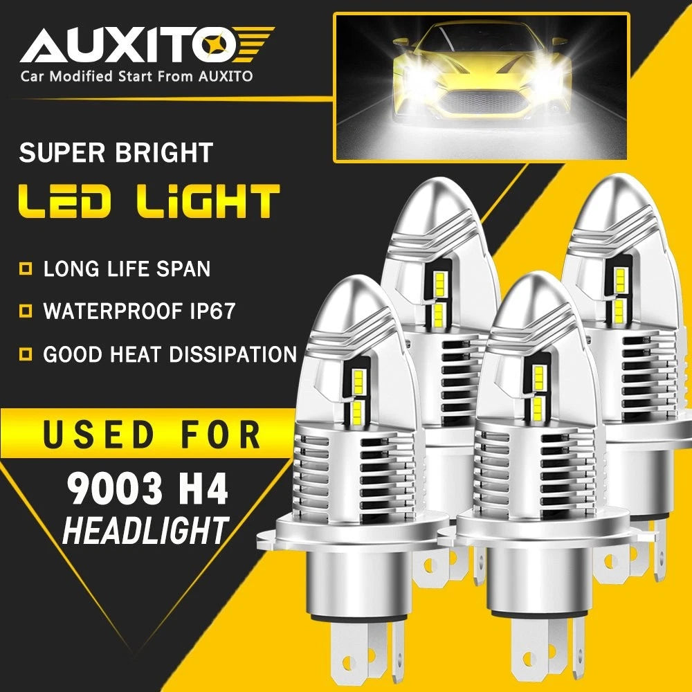 4X AUXITO LED Headlight Bulb H4 9003 HB2 Combo High Low Super White CANBUS Q10 A AUXITO