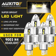 4X AUXITO LED Headlight Bulb H4 9003 HB2 Combo High Low Super White CANBUS Q10 A AUXITO