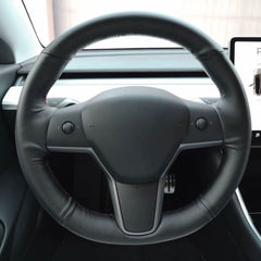 Top PU Leather Steering Wheel Hand-stitch on Wrap Cover For Tesla Model 3 Y