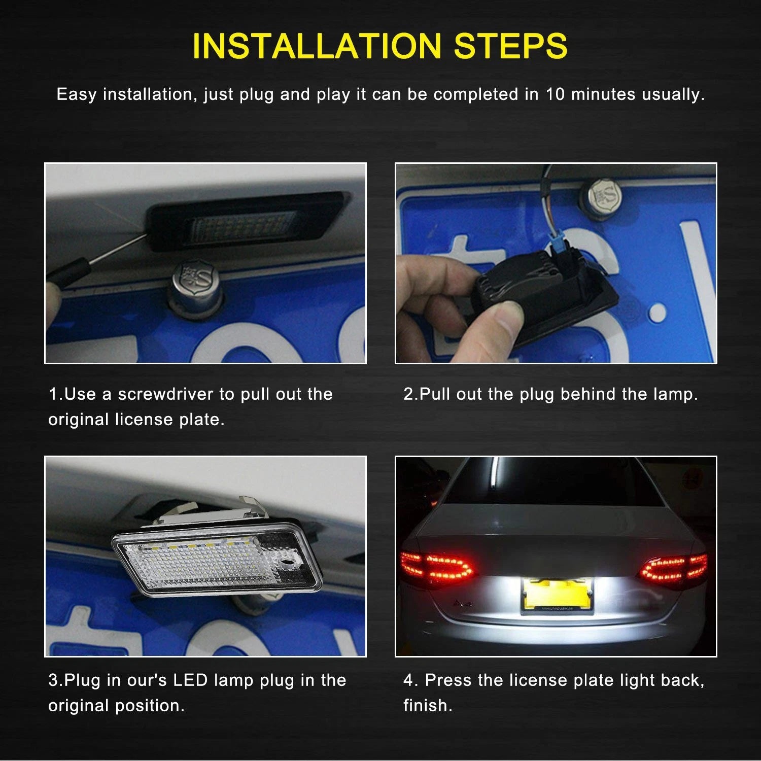 2X CANbus White LED License Plate Light Lamp For Audi A3 A4 A5 A6 A8 Q7 S3 RS4 6B93BC-57