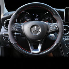 5D Carbon Fiber&Suede Leather Steering Wheel Stitch-on Wrap Cover For Benz C180