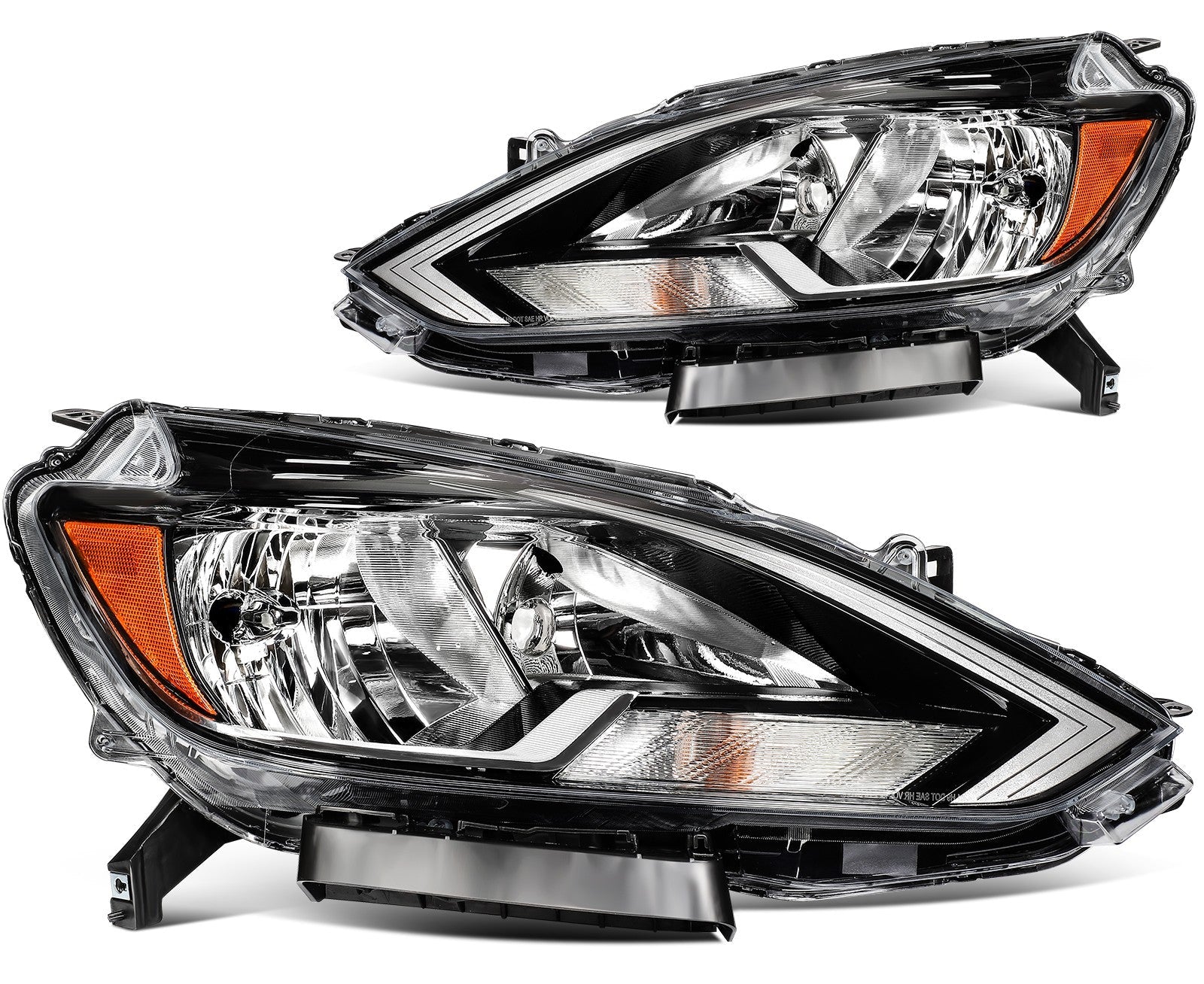 ECCPP Headlights Assembly For Nissan For Sentra 1.8L 2016-2019 Pair Black Amber 6B93BC-57