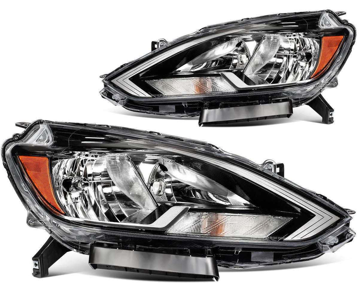 ECCPP Headlights Assembly For Nissan For Sentra 1.8L 2016-2019 Pair Black Amber 6B93BC-57