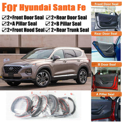 Rubber Seal Strips Weather Draft Wind Noise Reduction Kit For Hyundai Santa Fe