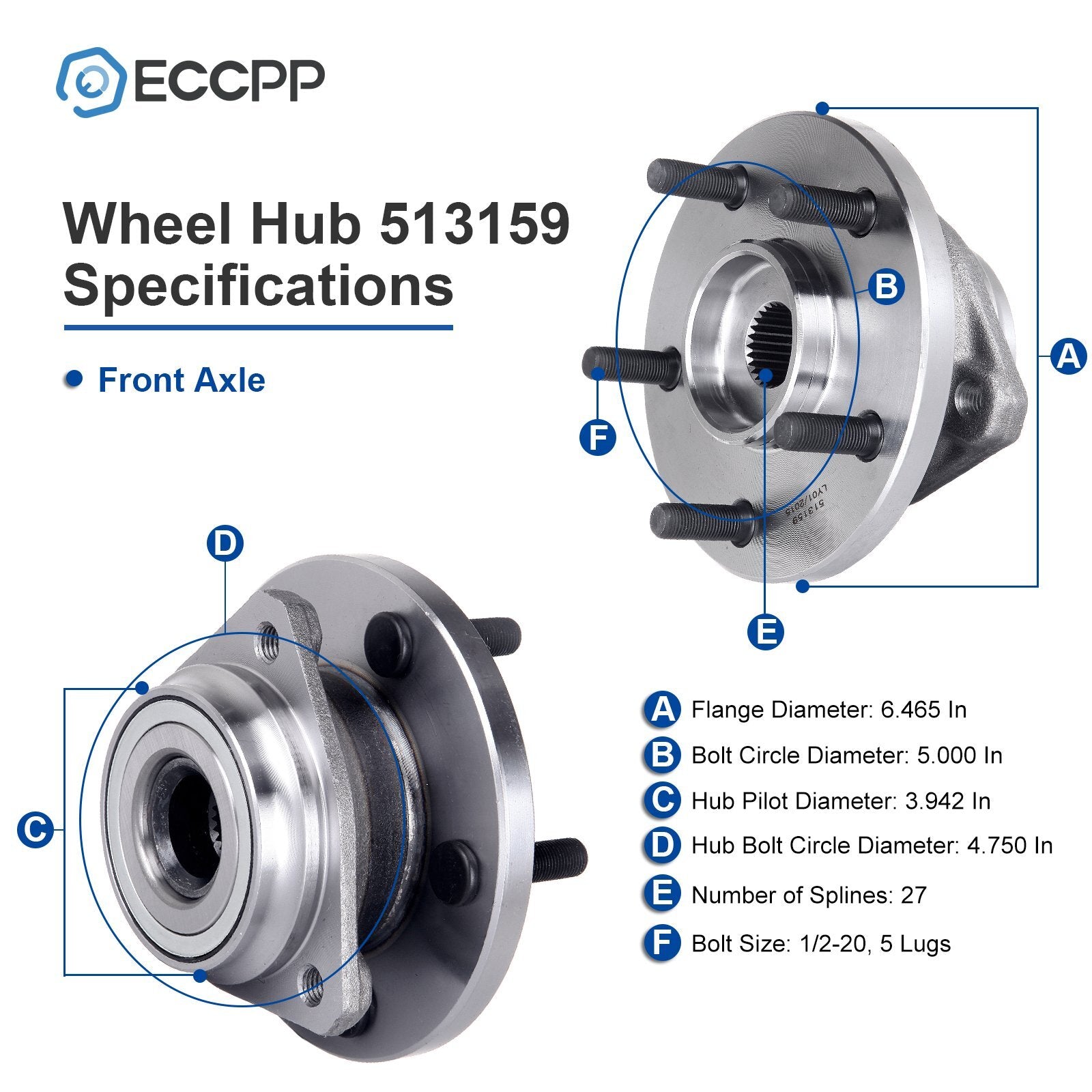 ECCPP 1Pc Wheel Hub Bearing Assembly Front For Jeep Grand Cherokee WJ 1999-2004 ECCPP