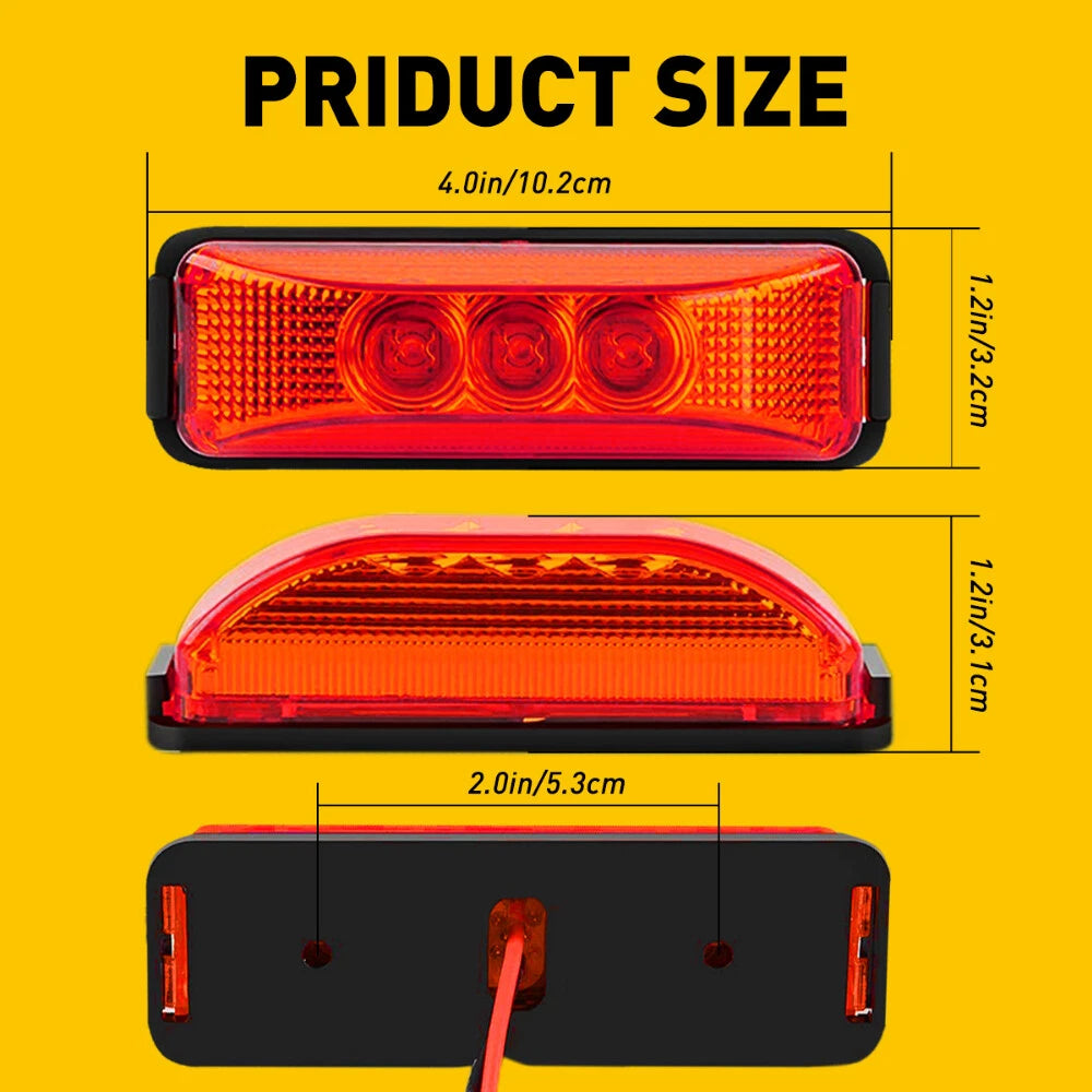 4x 3LED Side Marker Lights Amber+Red Clearance Light Waterproof Trailer Truck RV 6B93BC-57