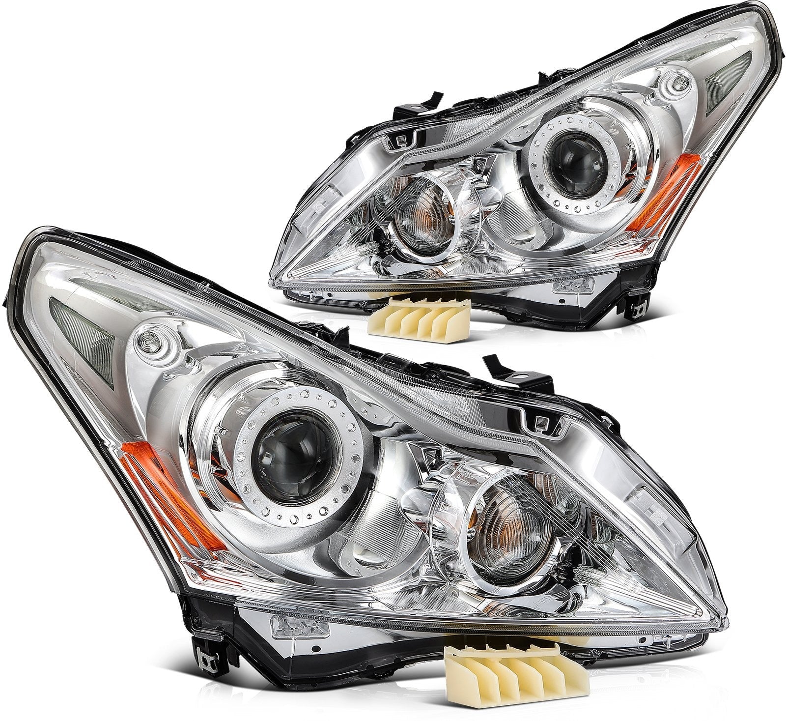 Pair Kit Headlights Assembly For 2010-2013 INFINITI For G25 For G37 Chrome Amber 6B93BC-57