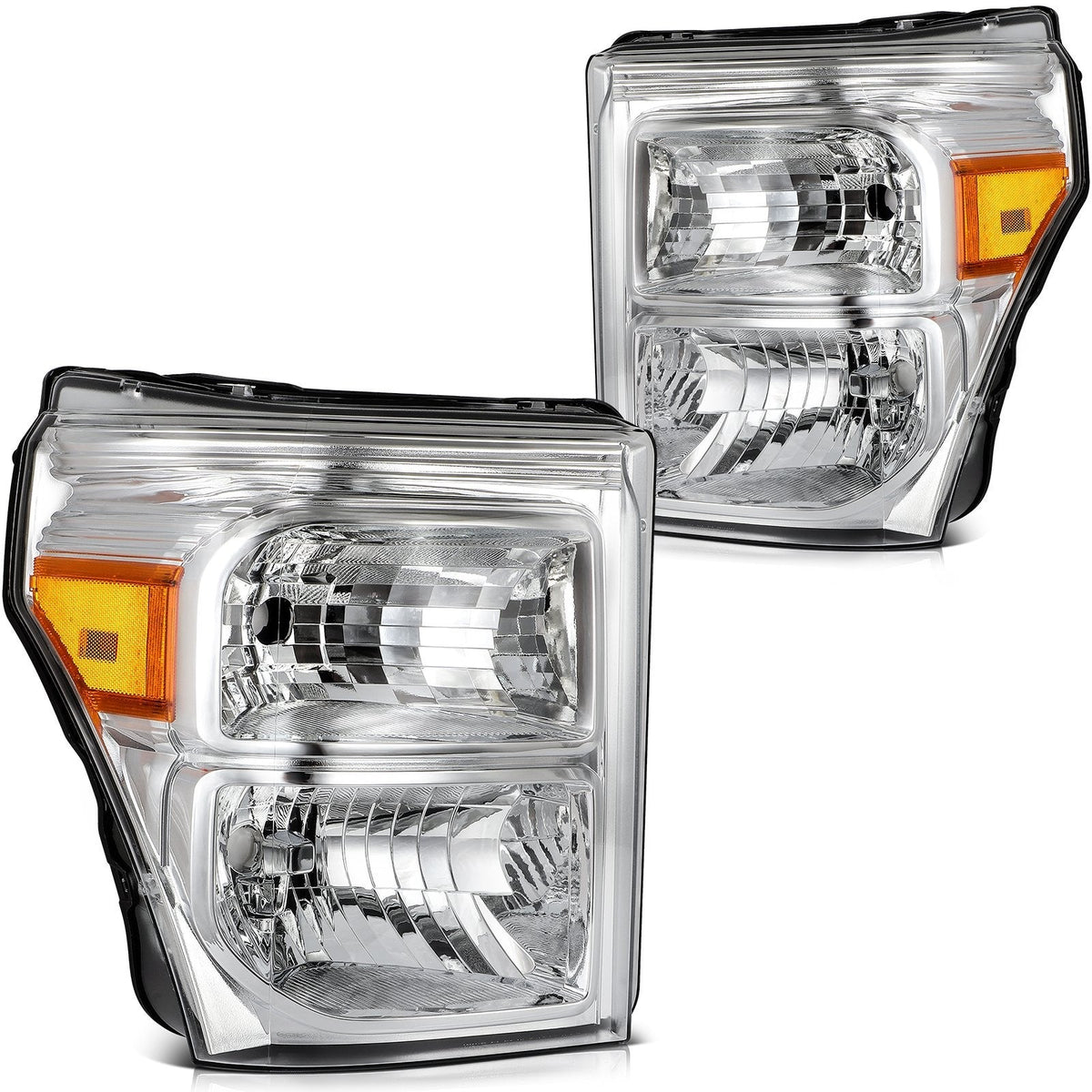 Headlights Assembly L+R For 2011-16 Ford F-250 350 450 550 Super Duty Chrome 6B93BC-57