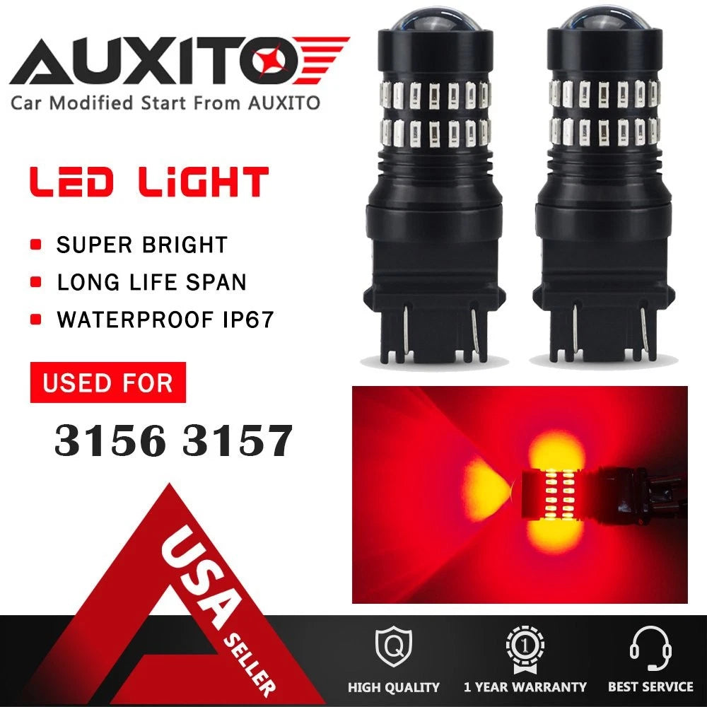 2 PC 3156 AUXITO 3157 4057 Break LED Tail Stop Light Singal Bulb RED Light EOA AUXITO