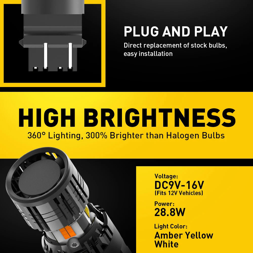 2X 3157 SWITCHBACK LED TURN SIGNAL LIGHT ANTI HYPER FLASH WHITE AMBER DUAL COLOR 6B93BC-57