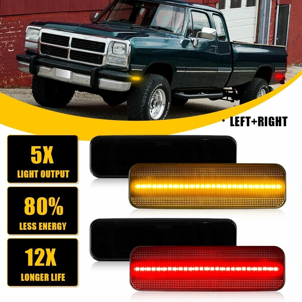 For 1981-1993 Dodge D150 D250 D350 Truck Front Rear LED Side Bumper Marker LED A 6B93BC-57