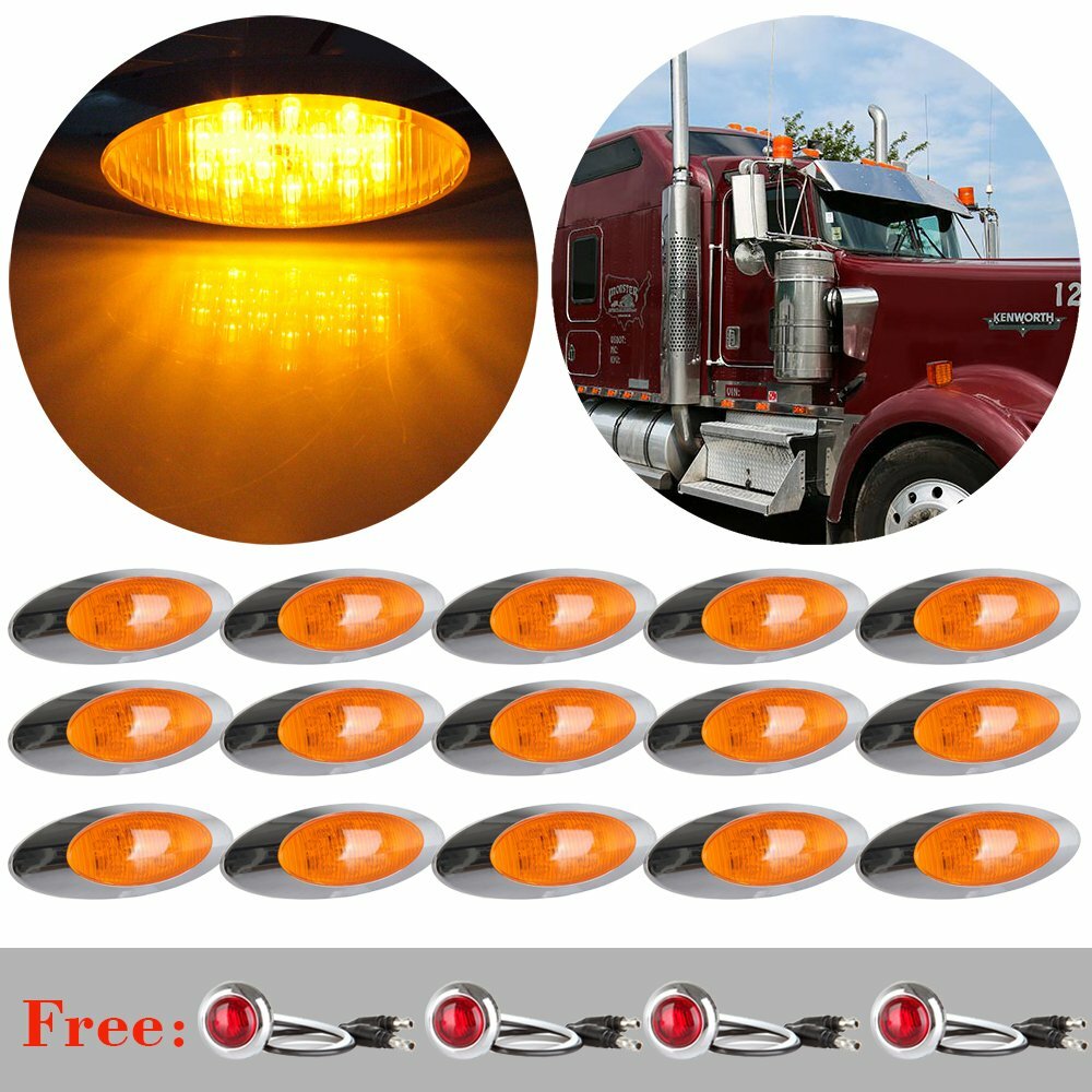 15x 6.5'' Oval Cab / Side Marker Clearance Light 16 LED Chrome Bezel& Side Light 6B93BC-57
