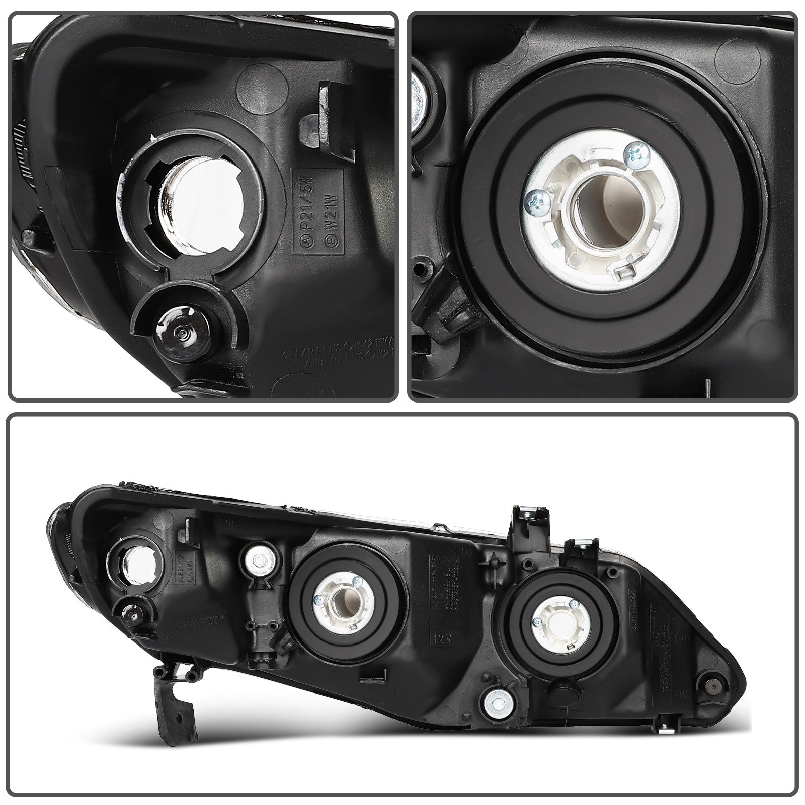 For 2006-2010 2011 Honda Civic Sedan 4Dr Black Housing L+R Headlights Assembly 6B93BC-57