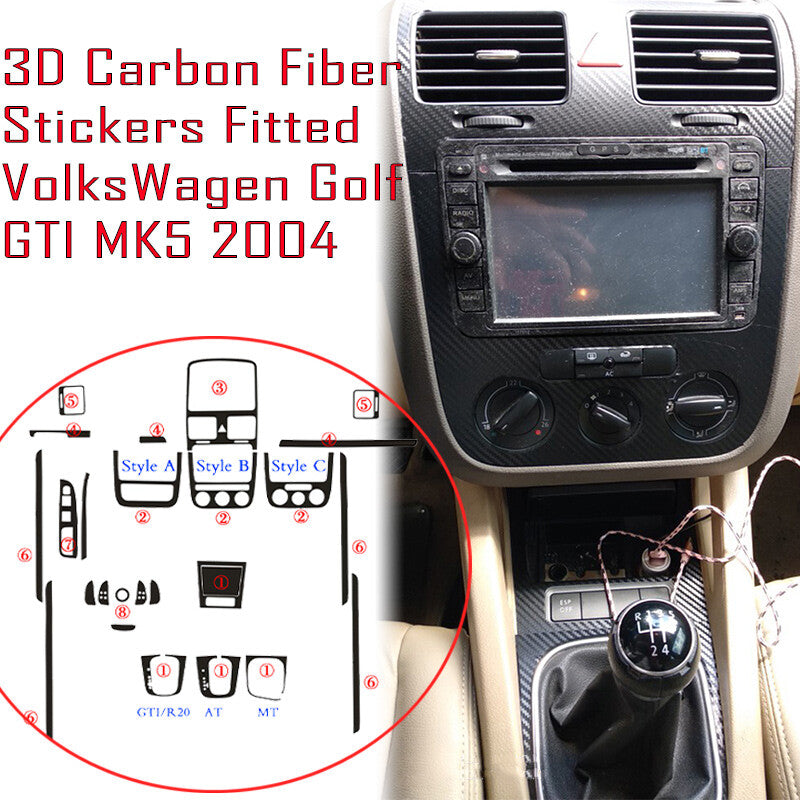 Interior Center Console Carbon Fiber Molding Sticker Decals For Volkswagen MK5
