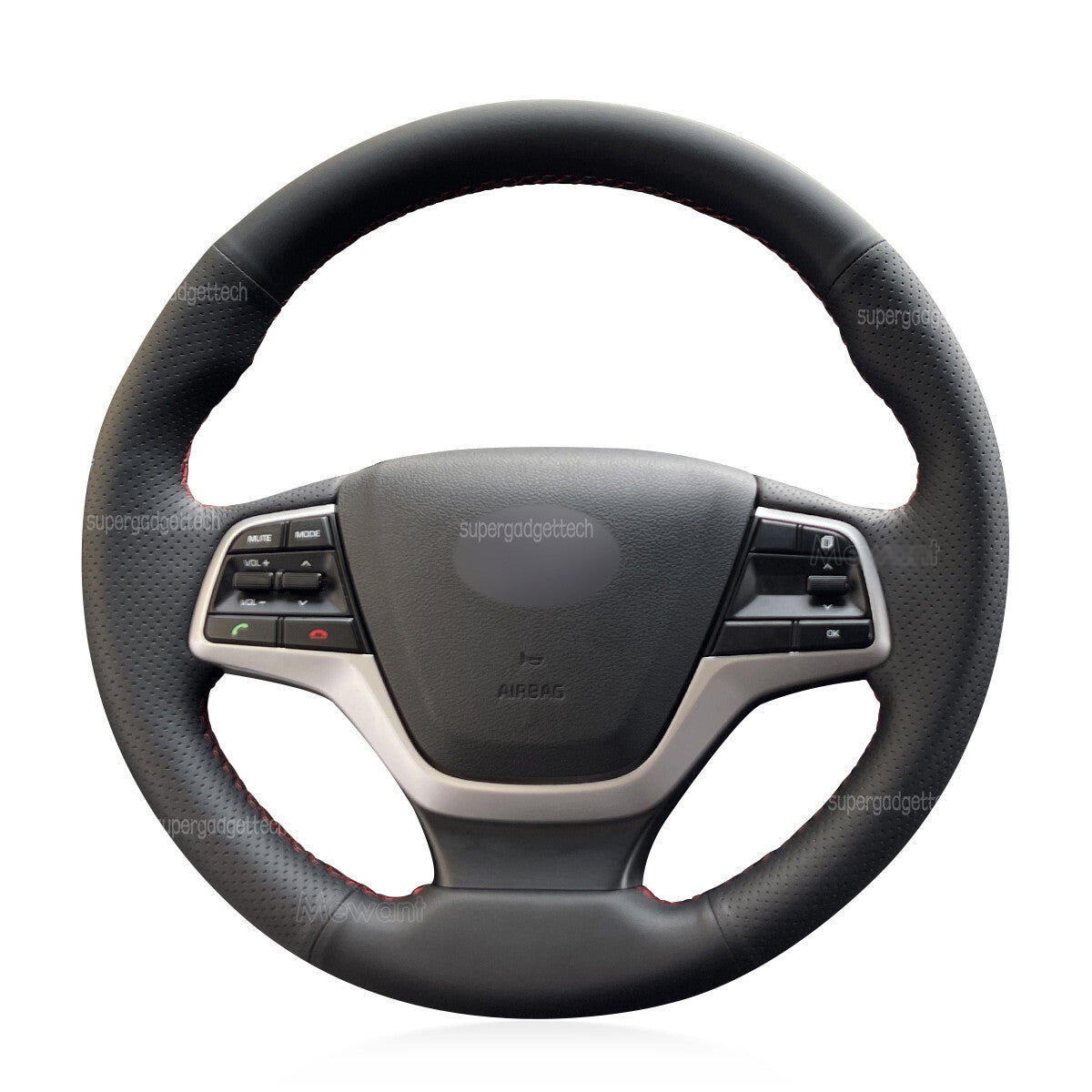 Steering Wheel Wrap For Hyundai Elantra 2016-20 Black Perforated Leather Cover