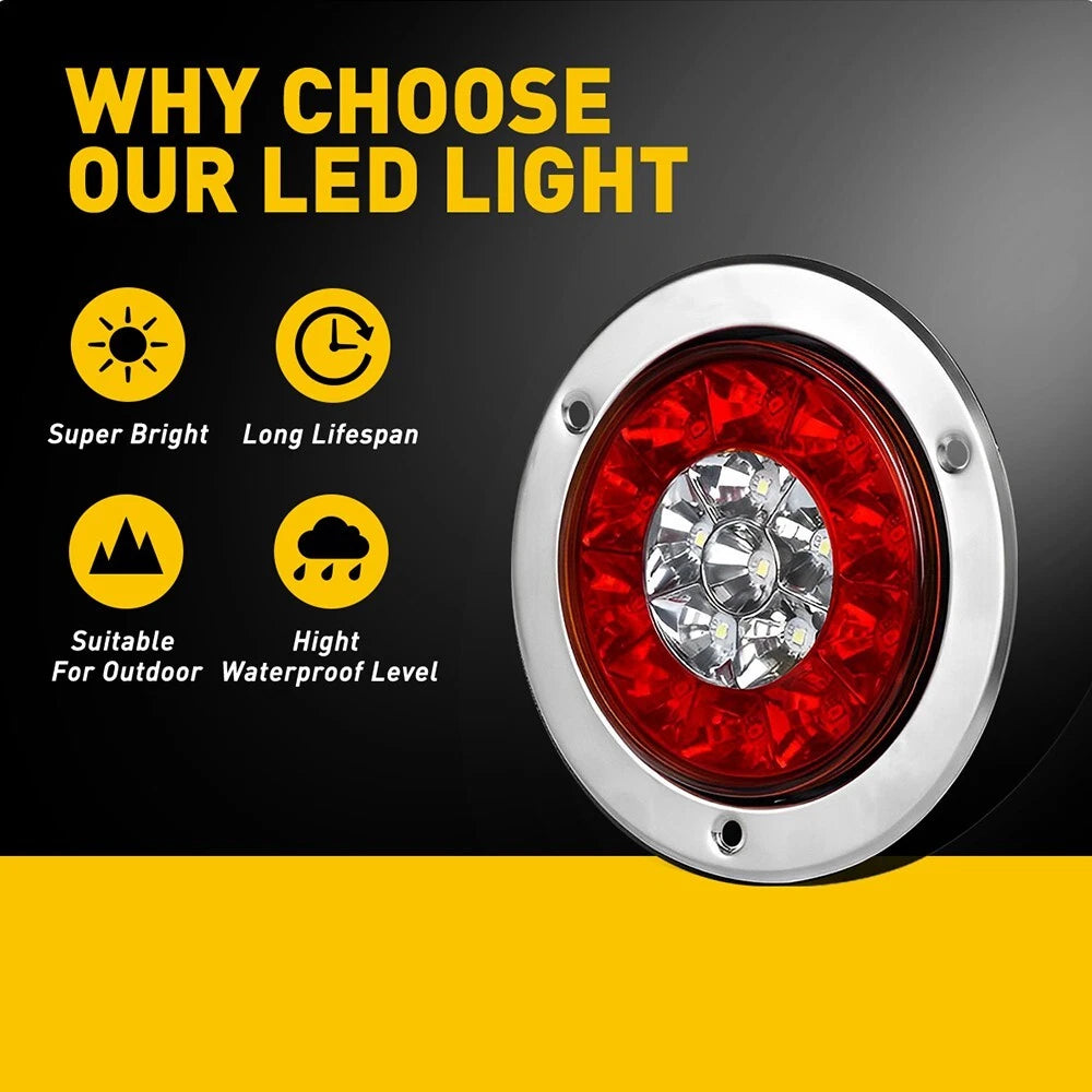 Pair LED Round Truck Trailer RV Tail Light Stop Running Rear Brake Reverse Lamps 6B93BC-57