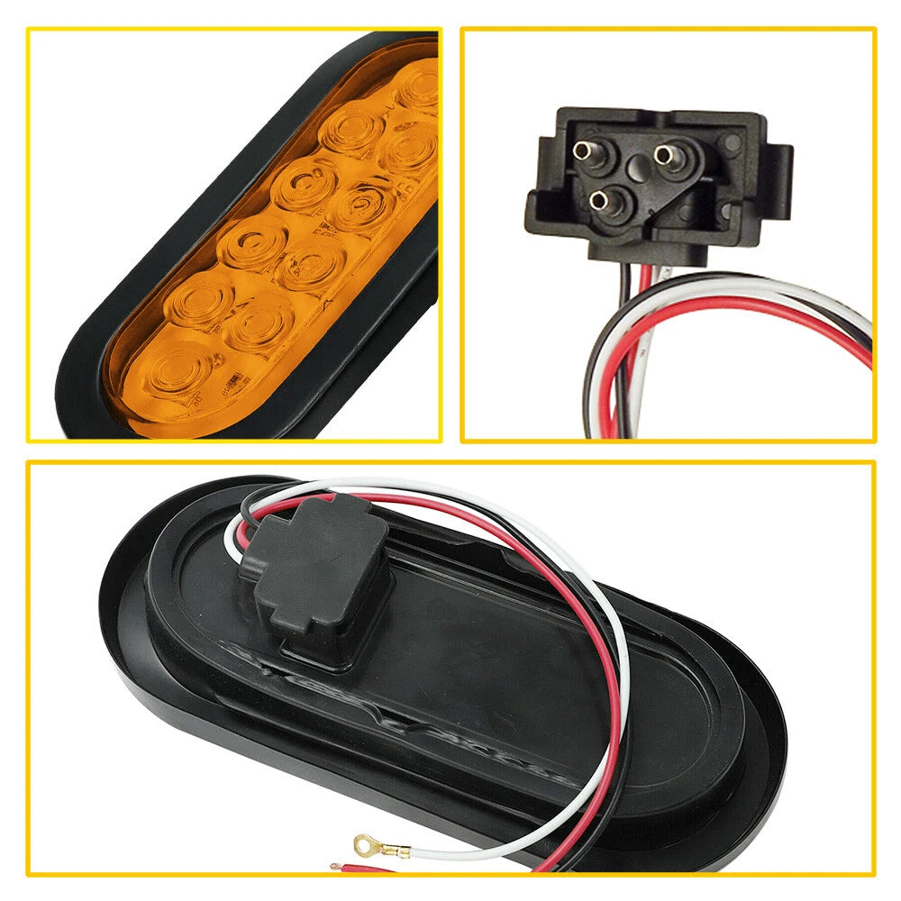 2 6" amber Oval Trailer Lights 10 LED Stop Turn Tail Truck Sealed w Grommet Plug 6B93BC-57