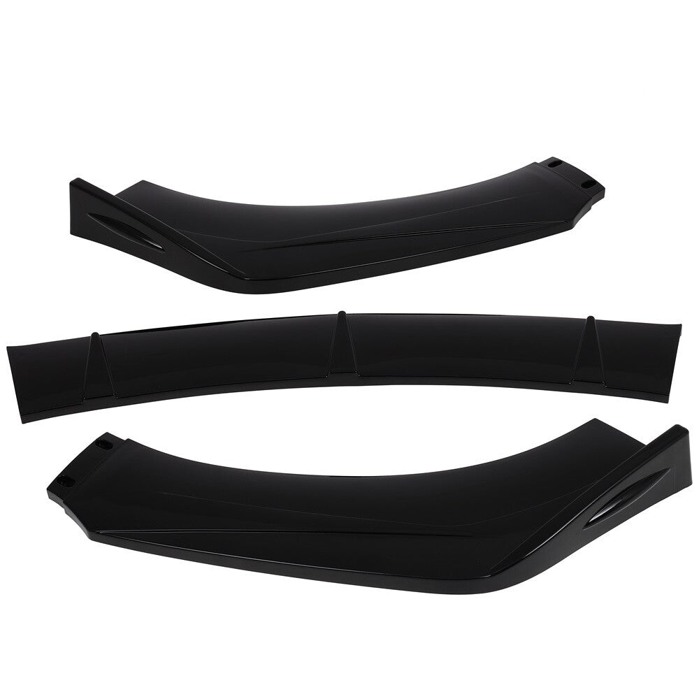 3PC Universal Valance Front Bumper Lip Splitter Chin Spoiler Painted Black PP 6B93BC-57