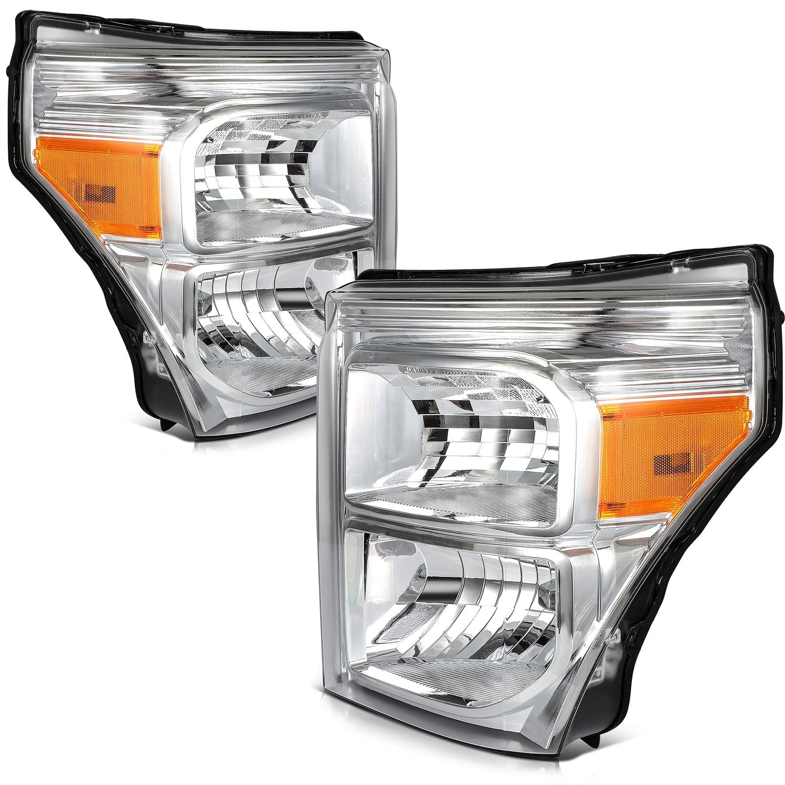 Headlights Assembly L+R For 2011-16 Ford F-250 350 450 550 Super Duty Chrome 6B93BC-57