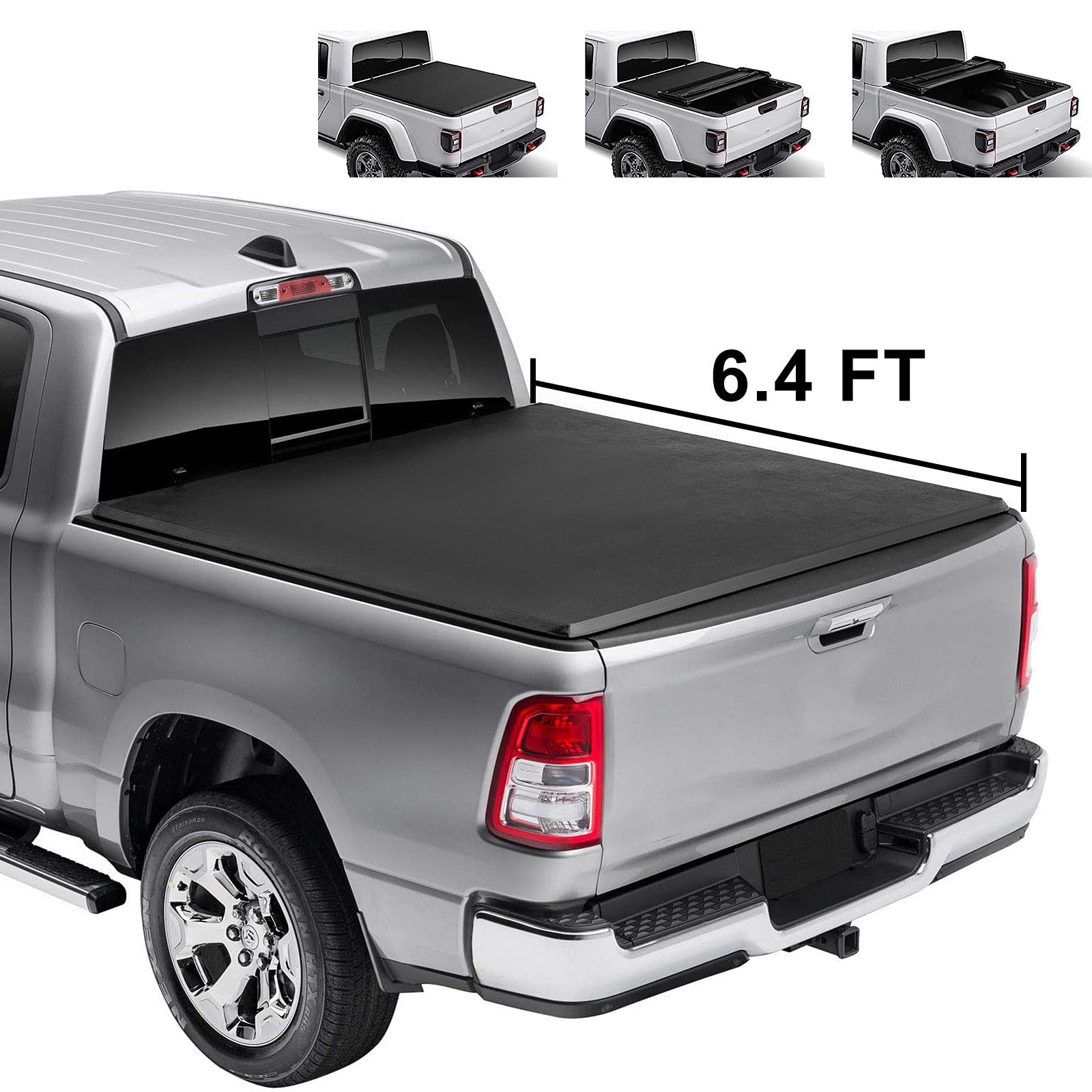 6.4FT Soft Roll-Up Truck Bed Tonneau Cover For 2011-2024 Ram 1500 2500 3500 6B93BC-57