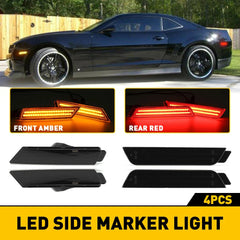 4x Smoked Lens LED Front Rear Side Bumper Marker Lights For 2010-15 Chevy Camaro 6B93BC-57