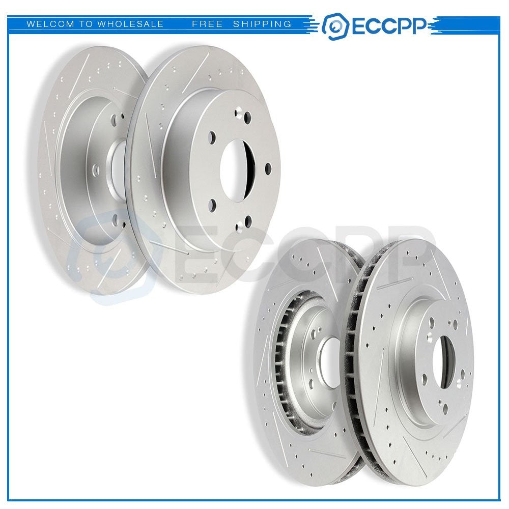 Front And Rear Drilled Slotted Brake Rotors Kit For Honda Civic Si 4WD 2WD 4x4 6B93BC-57