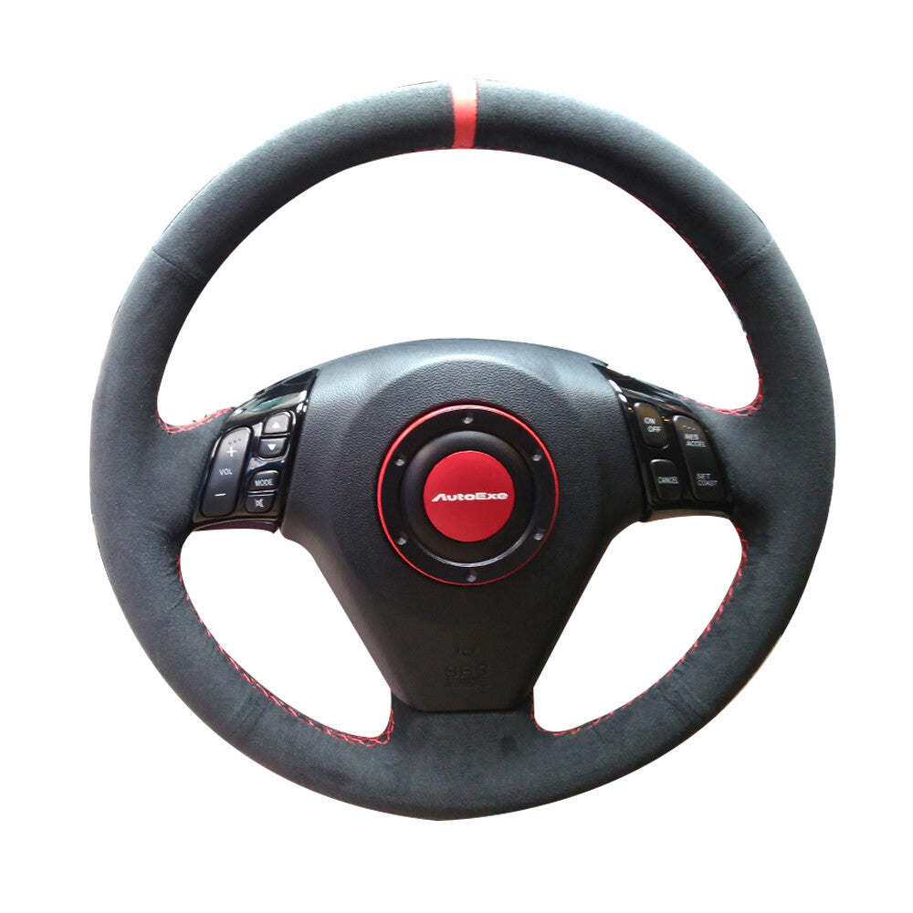 Black Suede Leather Steering Wheel Red Stitch Wrap Cover For Mazda 3 5 6 MPV