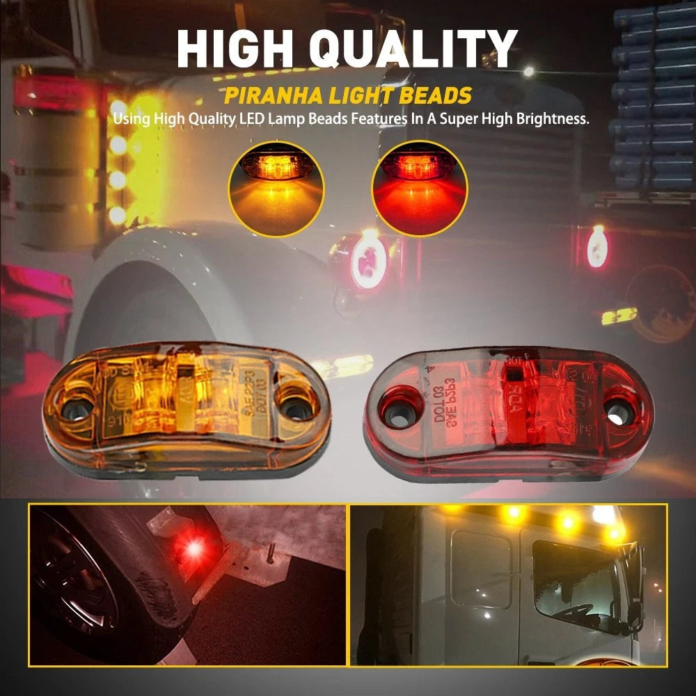 10pcs LED Side Marker Lights Oval Truck Trailer Clearance Lamp Amber + Red EOA 6B93BC-57