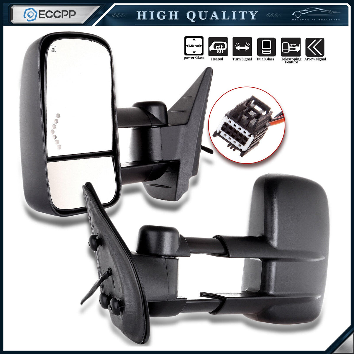 For 07-13 Chevy Silverado Sierra 1500 Tow Mirrors Power Heated Turn Signal Black 6B93BC-57