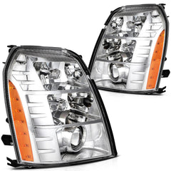 Pair Kit Headlights Assembly For 2009-2014 Cadillac Escalade 6.2L Chrome Amber 6B93BC-57
