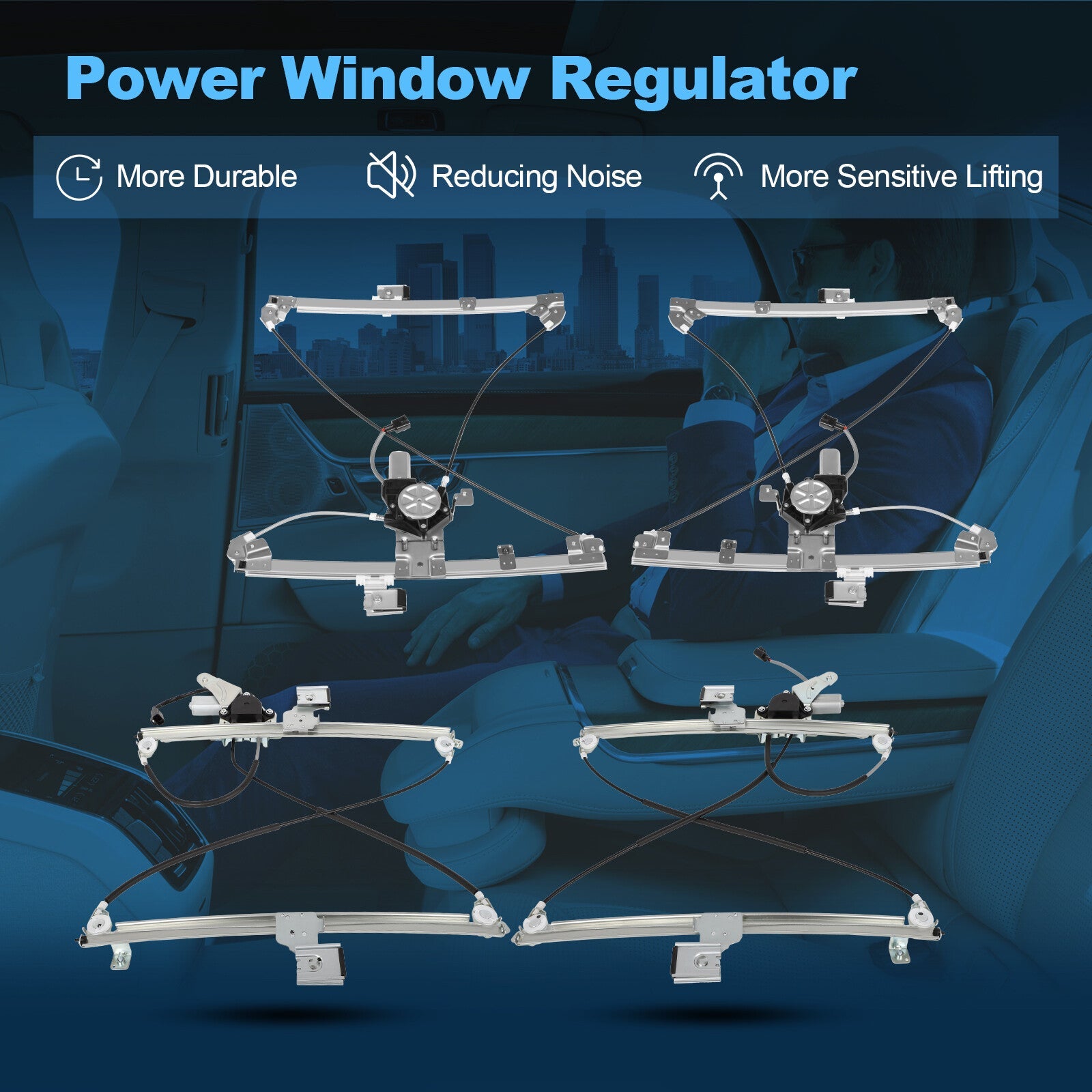 For 2003-2006 Cadillac Escalade ESV Set of 4 Power Window Regulators With Motor 6B93BC-57