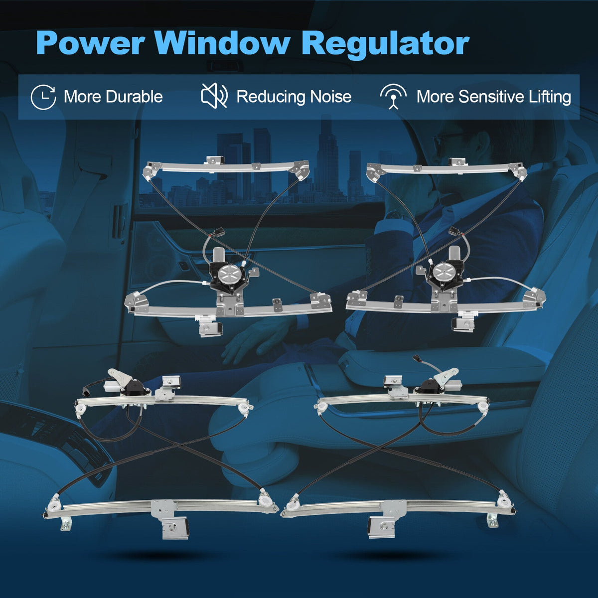For 2003-2006 Cadillac Escalade ESV Set of 4 Power Window Regulators With Motor 6B93BC-57