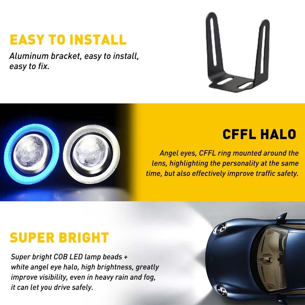 2.5-3.5" Inch COB LED Fog Light Projector Car Angel Eyes Halo Ring DRL Lamp EOA 6B93BC-57