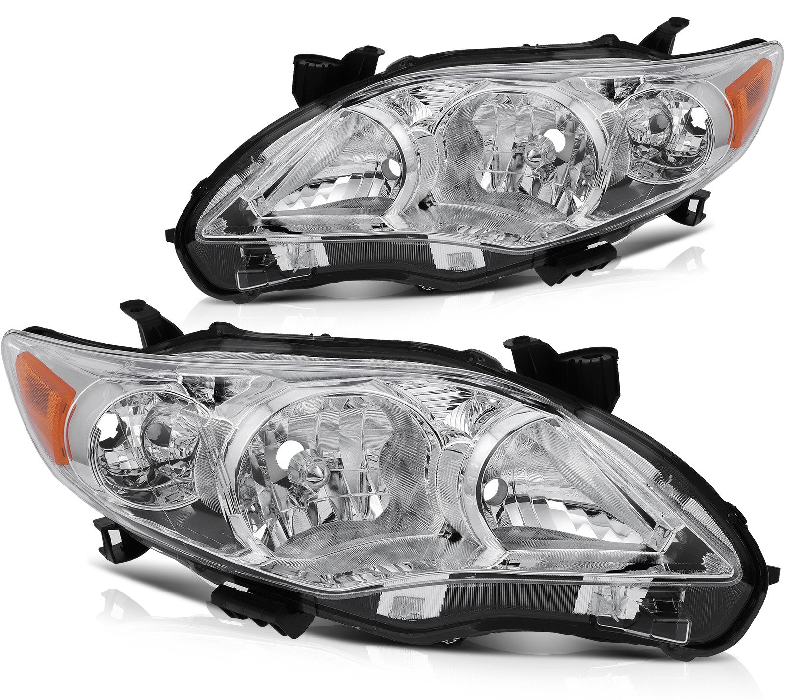Pair Headlights Assembly For 2011-2013 Toyota For Corolla 1.8L 2.4L Chrome Amber 6B93BC-57
