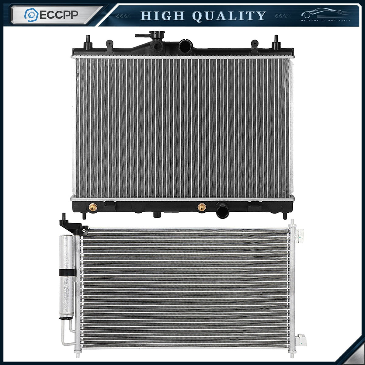 Aluminum Radiator & AC Condenser Cooling Kit For 07-12 Nissan Versa 6B93BC-57