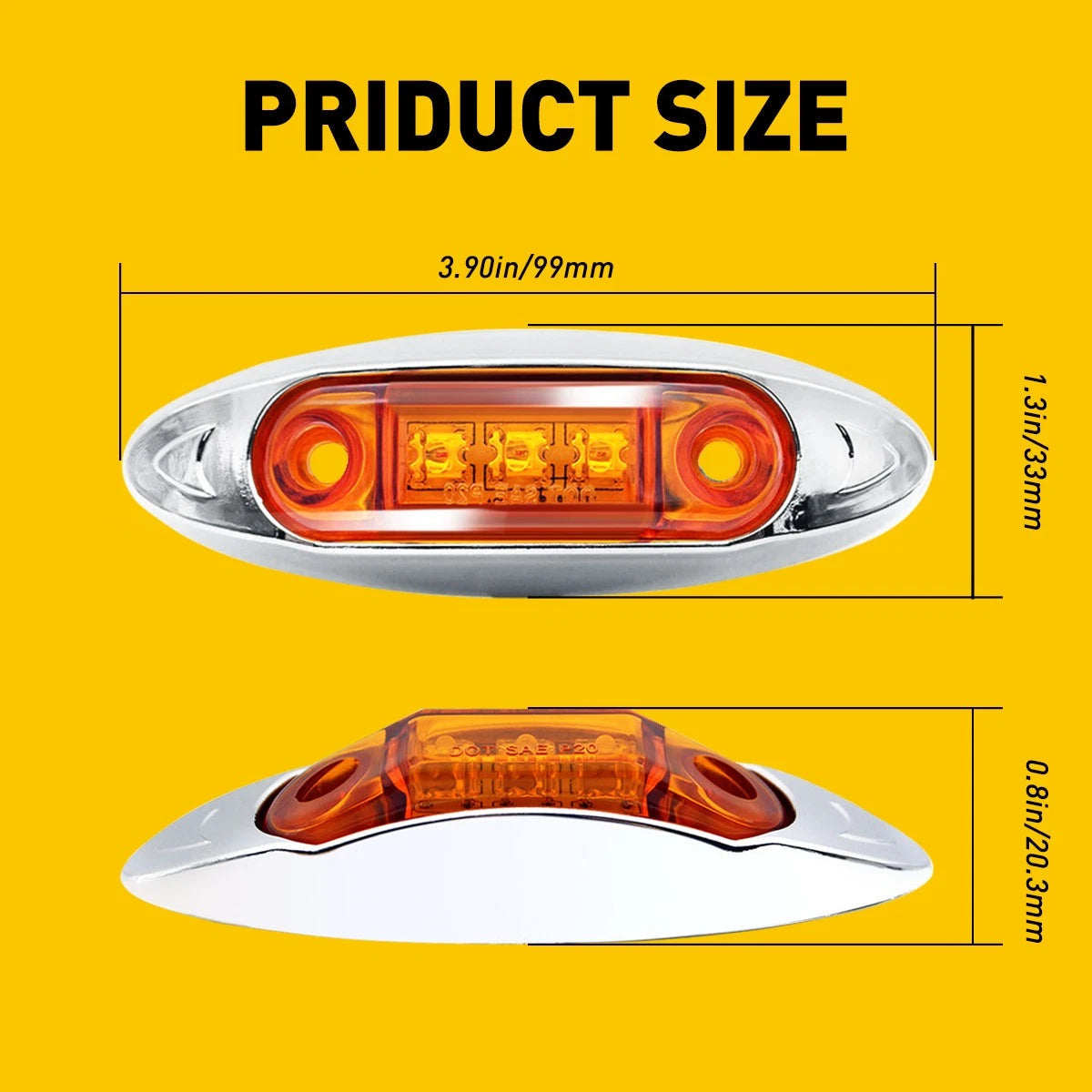 20x Amber 4" 3-LED Marker Side Clearance Lights RV Truck Trailer Waterproof 12V 6B93BC-57